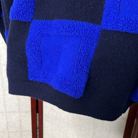 SWEATER  THICK‎ WARM KNITTED 100% WOOL BLUE & BLACK SIZE M - Picture 5 of 10